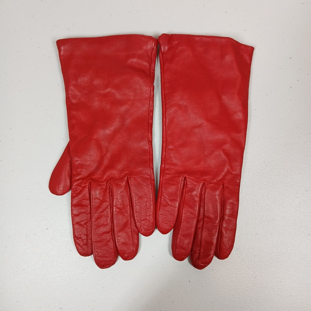 Boutique Gloves Women Red Leather Knit Lined Winter Soft Warm Classic